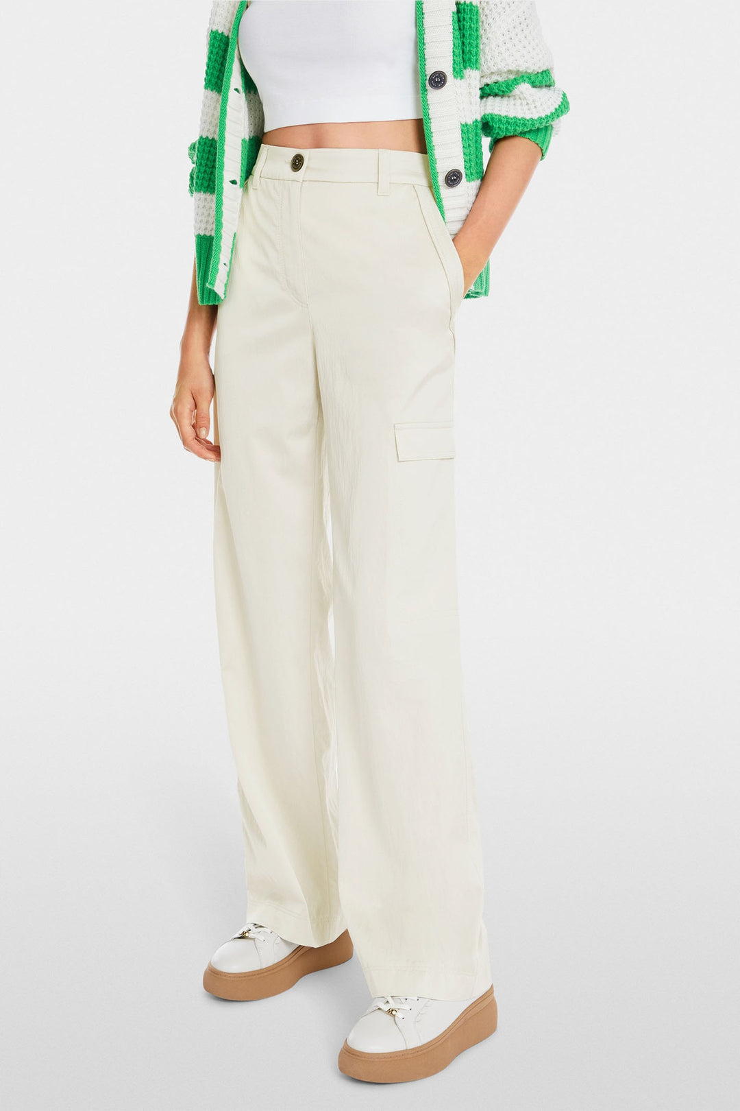 Marc Cain Cargo Trousers Wigan Puddle Wide Leg Soft Stone YS 81.16 W31 183 - Olivia Grace Fashion