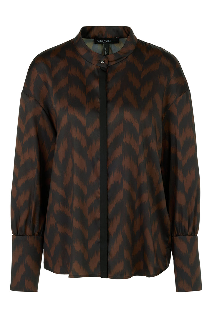 Marc Cain Collection Blouse Brown Deep Wood Herringbone XC 51.31 W09 691 - Olivia Grace Fashion