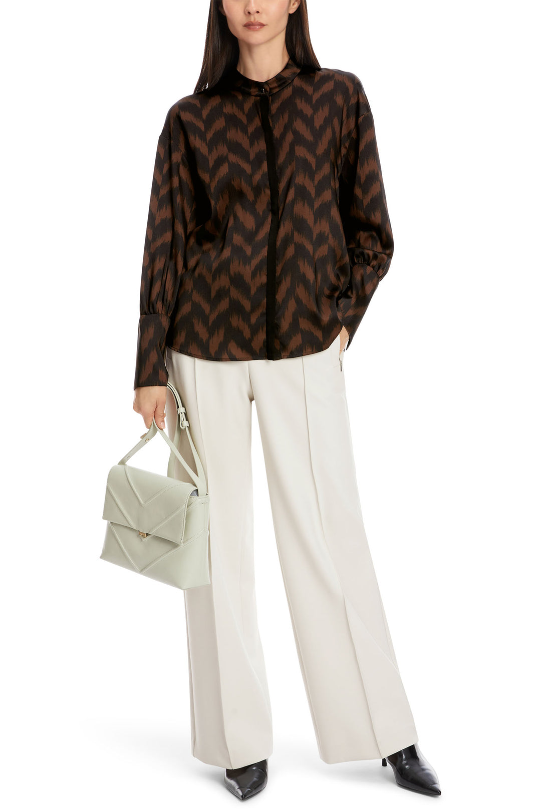 Marc Cain Collection Blouse Brown Deep Wood Herringbone XC 51.31 W09 691 - Olivia Grace Fashion