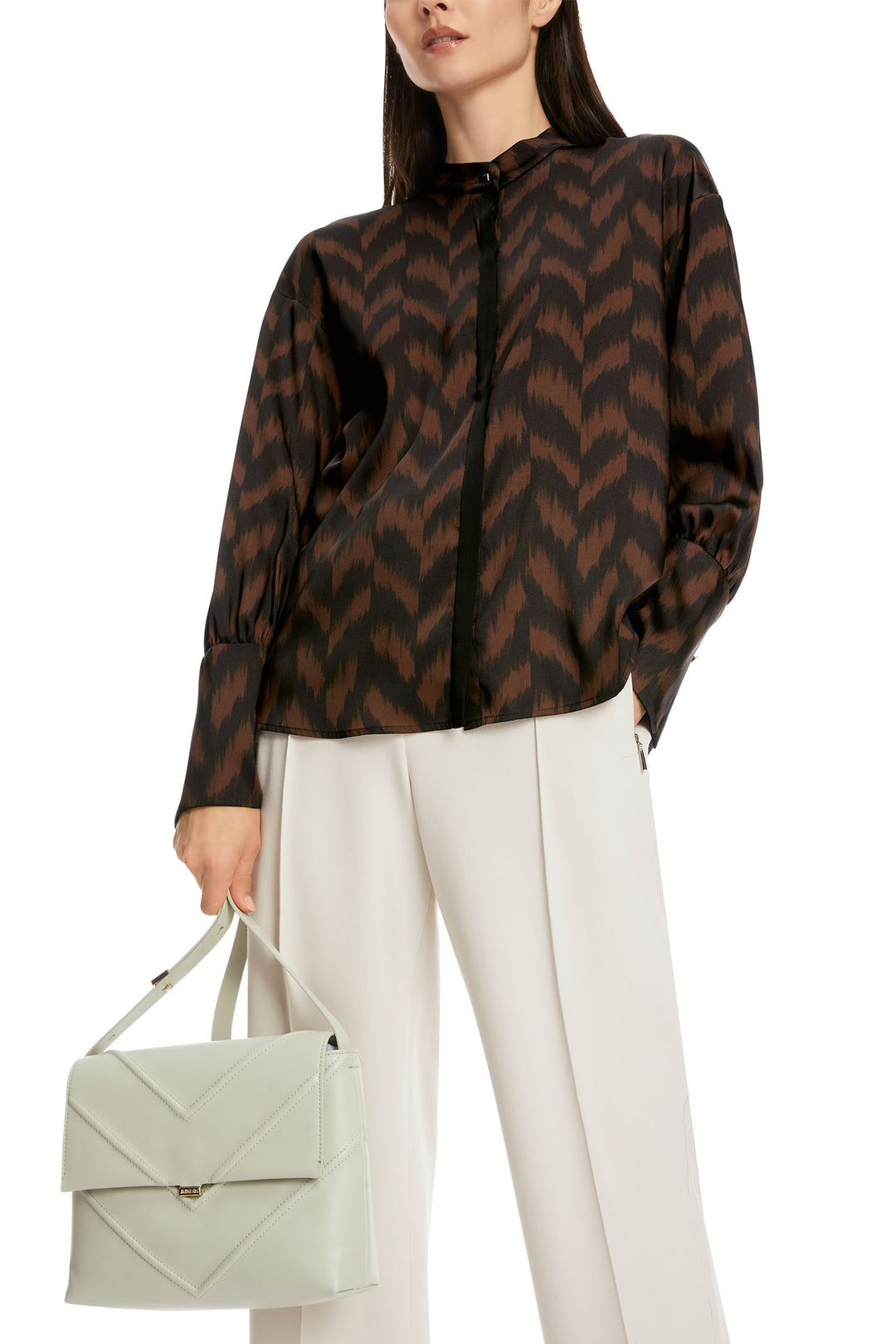 Marc Cain Collection Blouse Brown Deep Wood Herringbone XC 51.31 W09 691 - Olivia Grace Fashion