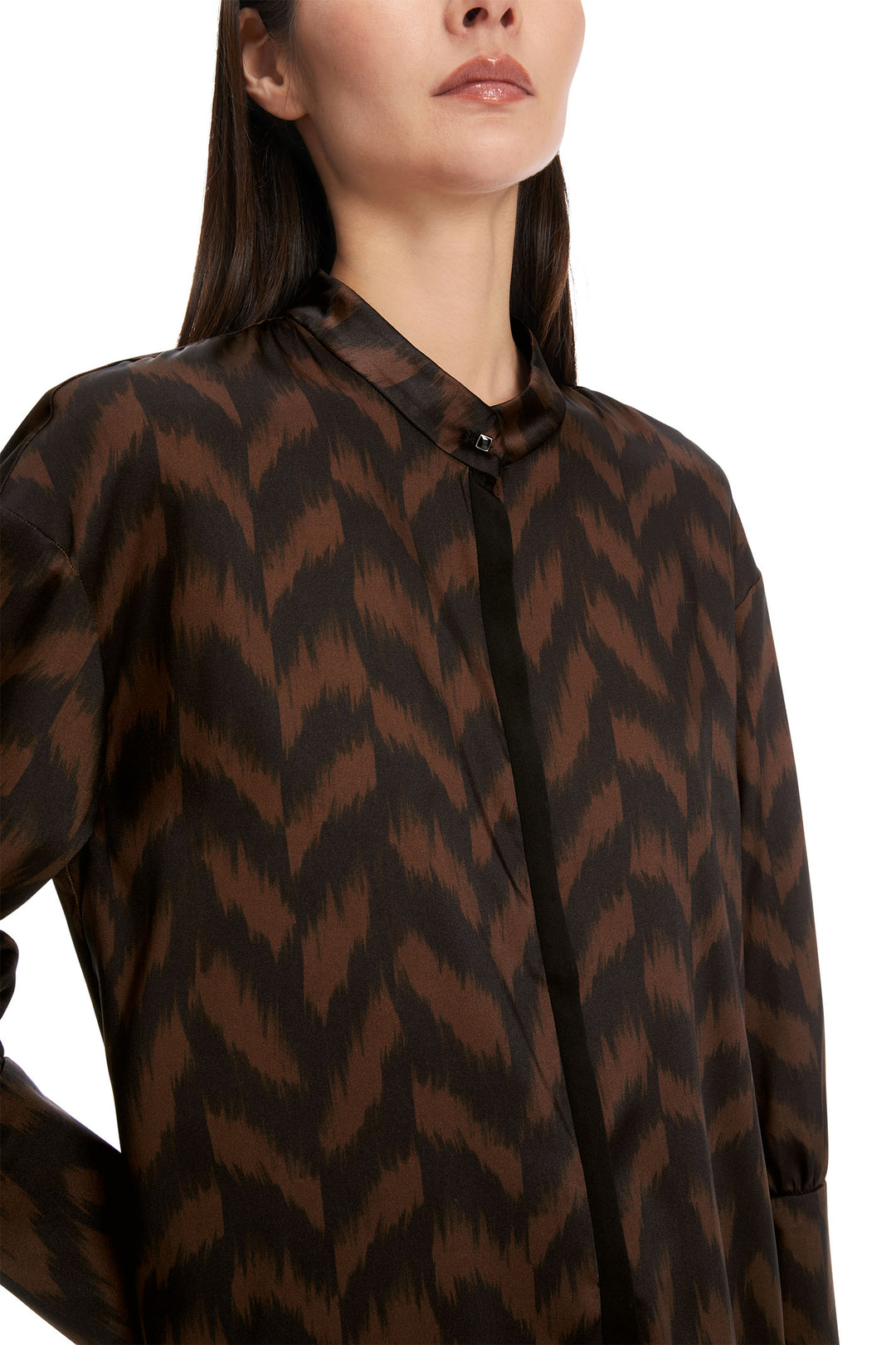 Marc Cain Collection Blouse Brown Deep Wood Herringbone XC 51.31 W09 691 - Olivia Grace Fashion