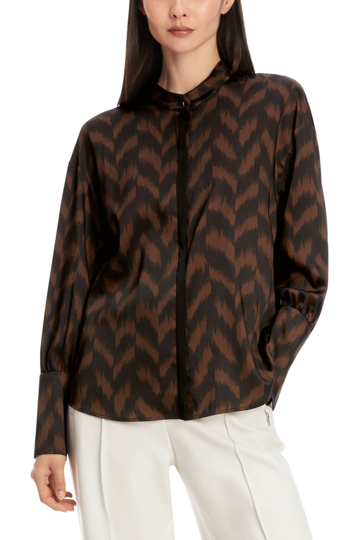 Marc Cain Collection Blouse Brown Deep Wood Herringbone XC 51.31 W09 691 - Olivia Grace Fashion