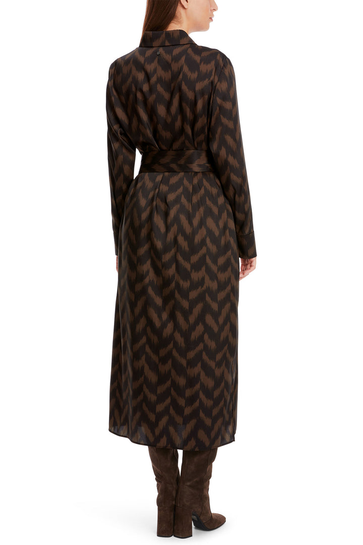 Marc Cain Collection Dress Deep Wood Brown Herringbone Print XC 21.35 W09 691 - Olivia Grace Fashion