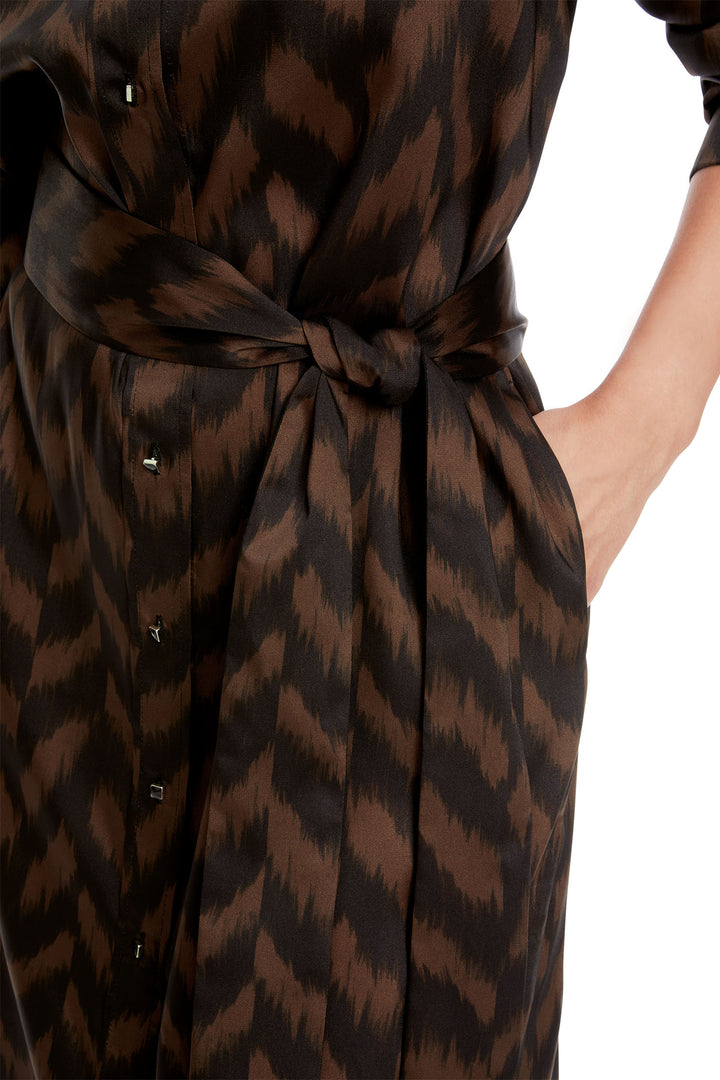 Marc Cain Collection Dress Deep Wood Brown Herringbone Print XC 21.35 W09 691 - Olivia Grace Fashion