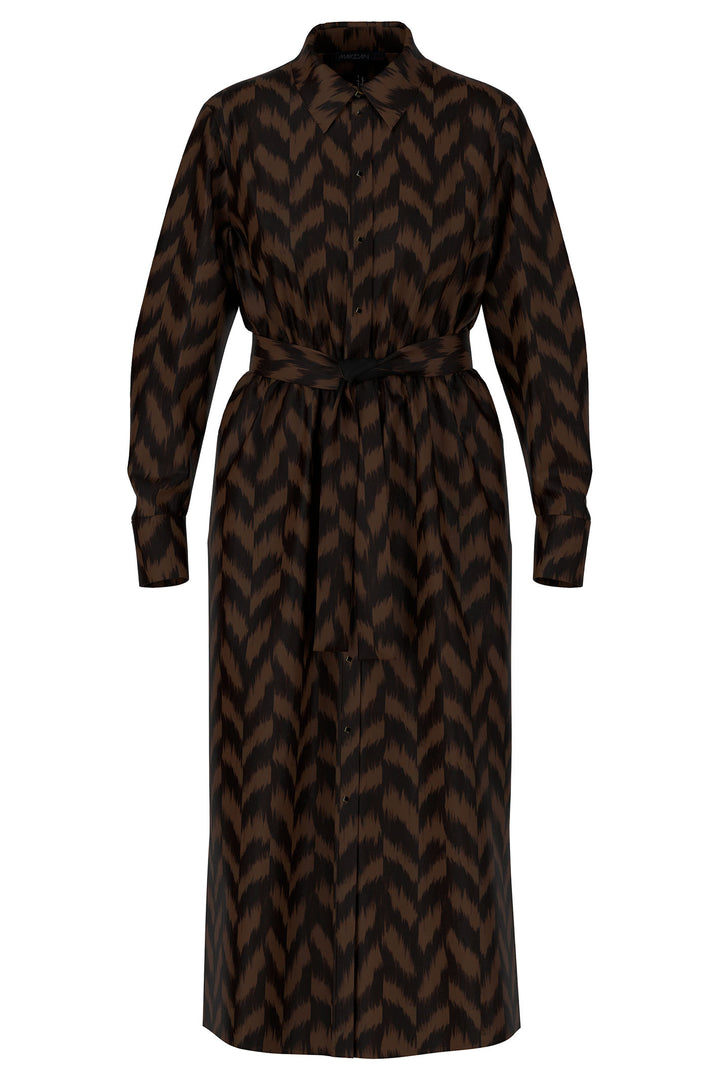 Marc Cain Collection Dress Deep Wood Brown Herringbone Print XC 21.35 W09 691 - Olivia Grace Fashion