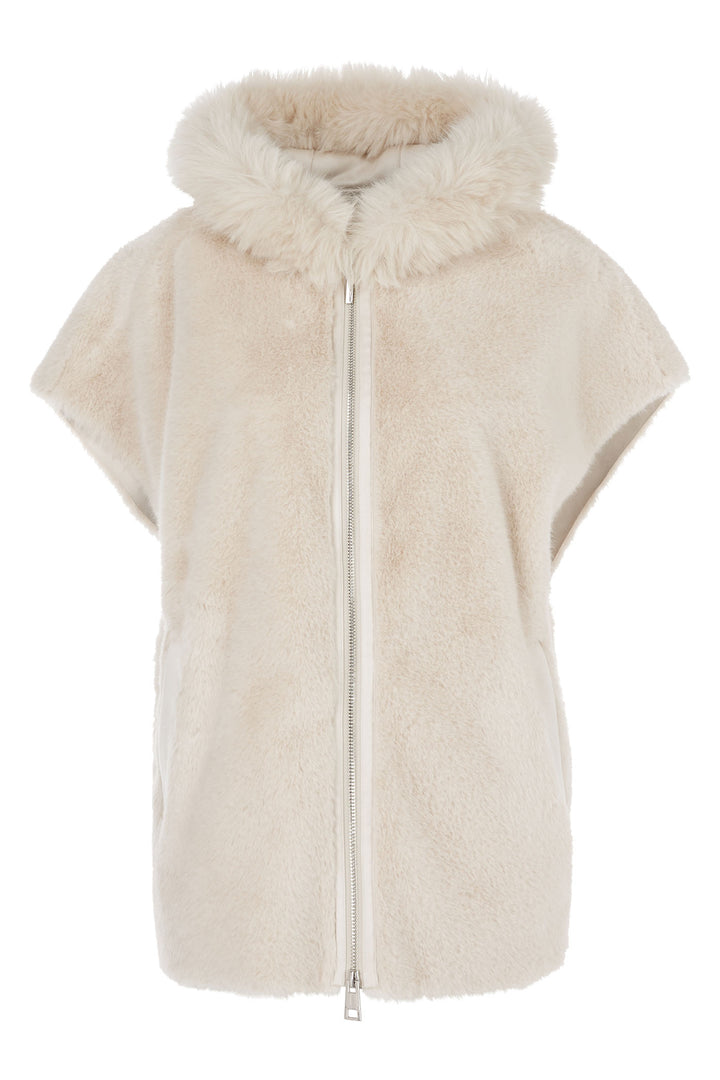 Marc Cain Collection Gilet Body Warmer Smoke Cream Faux Fur XC 37.05 W80 182 - Olivia Grace Fashion