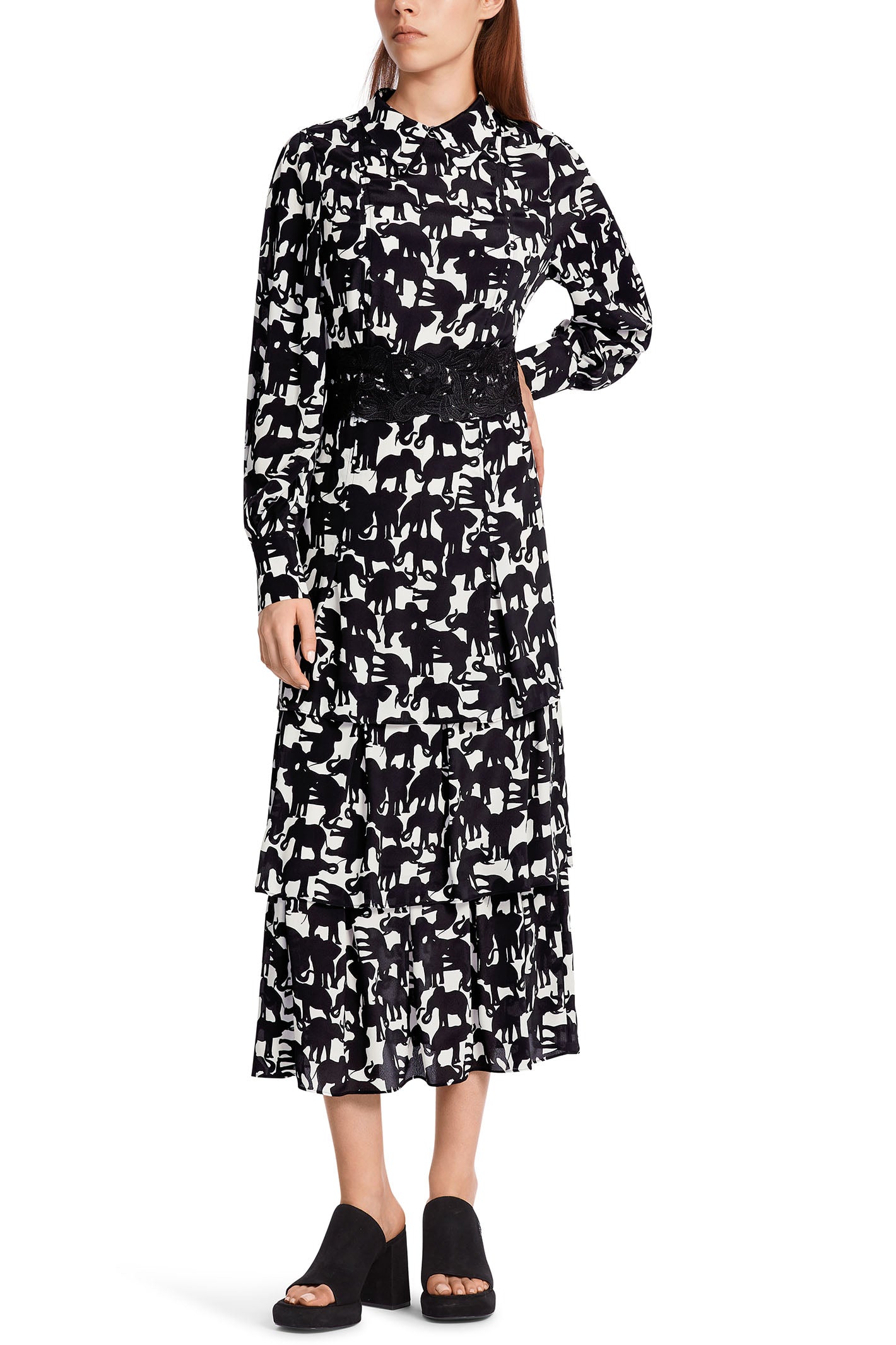 Marc Cain Collection WC 21.18 W12 910 Black White Elephant Print Dress