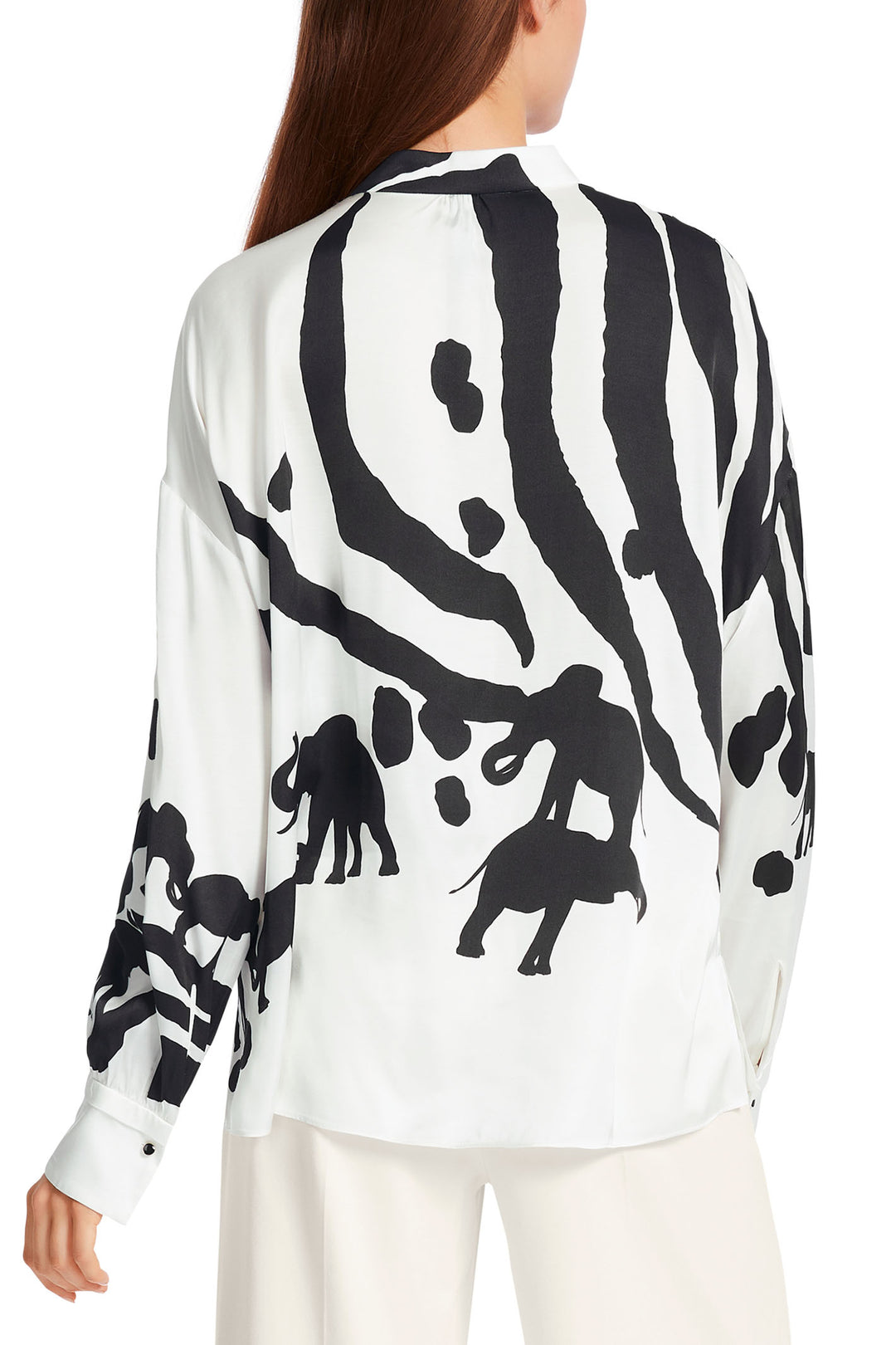 Marc Cain Collection WC 51.01 W14 190 White Black Elephant Print Blouse - Olivia Grace Fashion
