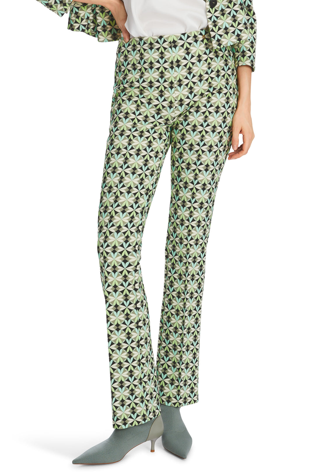 Marc Cain Collection XC 81.28 J08 Soft Malachite Green Print Pull-On Trousers - Olivia Grace Fashion