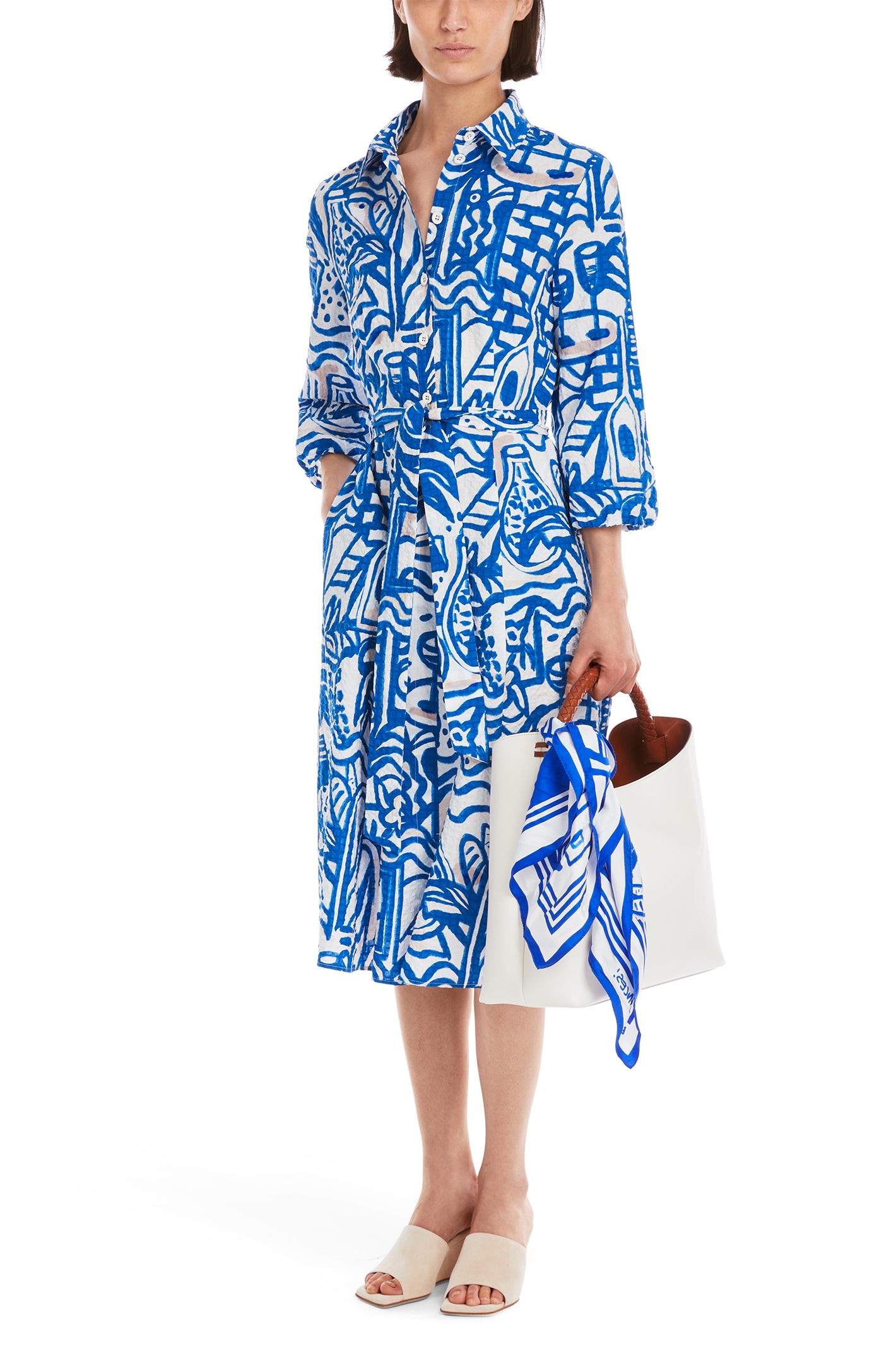 Marc Cain Collections Blue Trip To France Print Shirt Dress YC 21.37 W68 - Olivia Grace Fashion