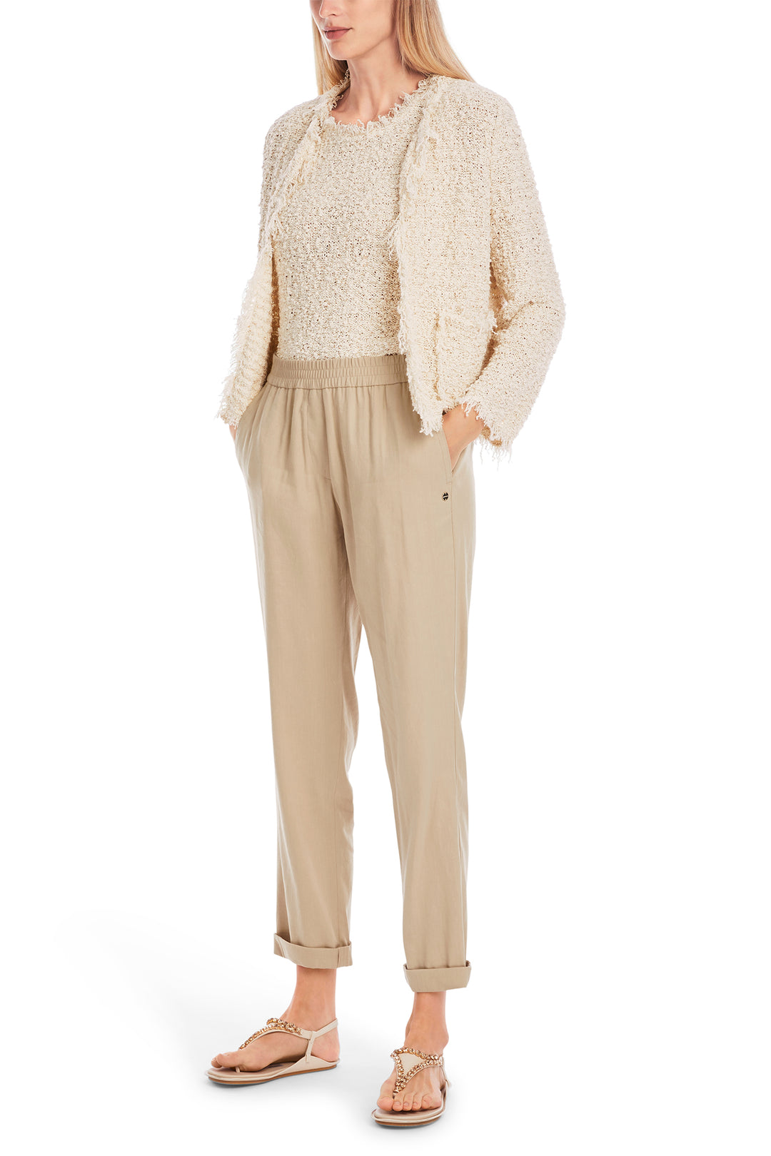 Marc Cain Collections Linen Mix Trousers Cappuccino Macaron YC 81.59 W70 608 - Olivia Grace Fashion