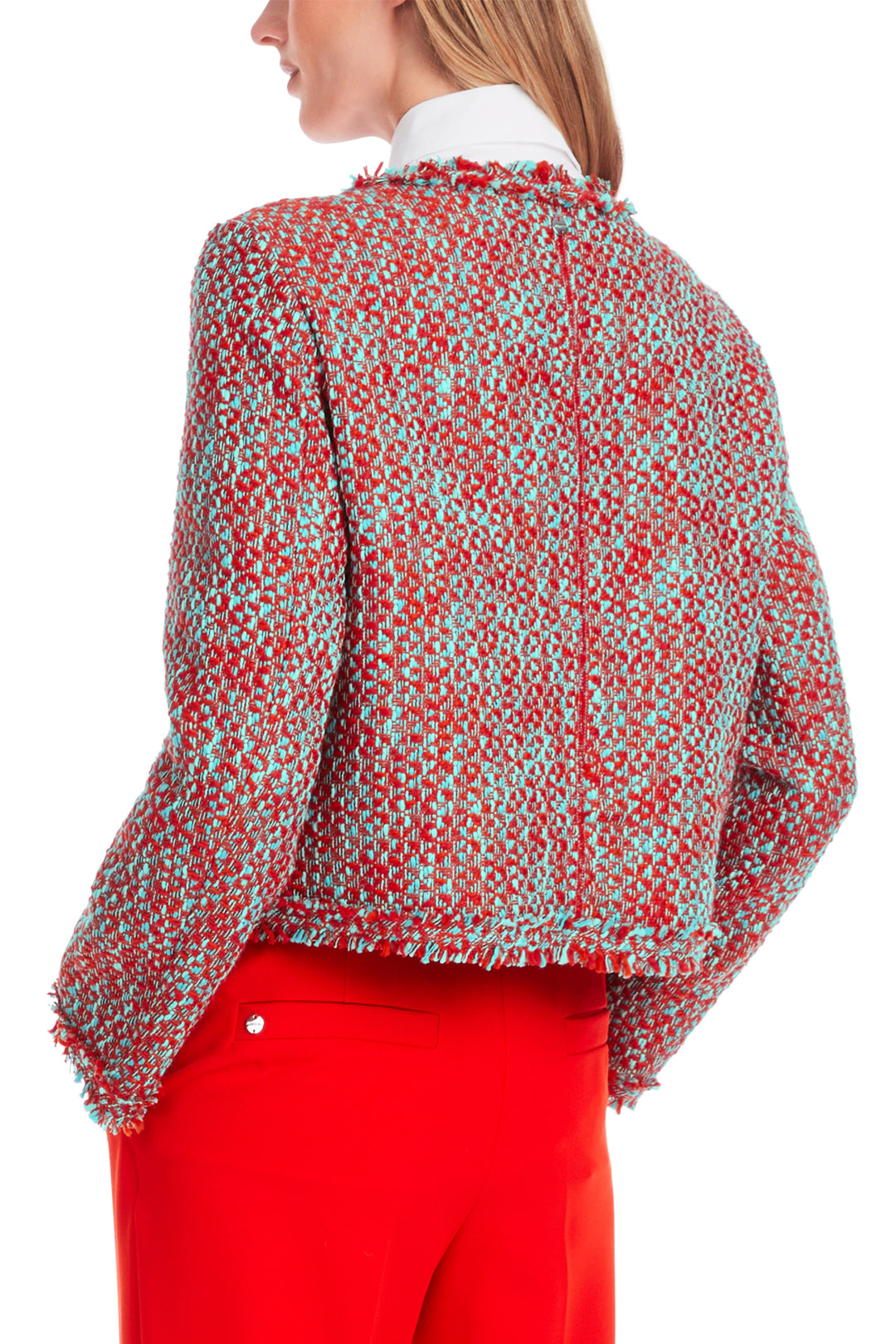 Marc Cain Collections Red Blue Boucle Round Neck Jacket YC 31.18 W61 - Olivia Grace Fashion