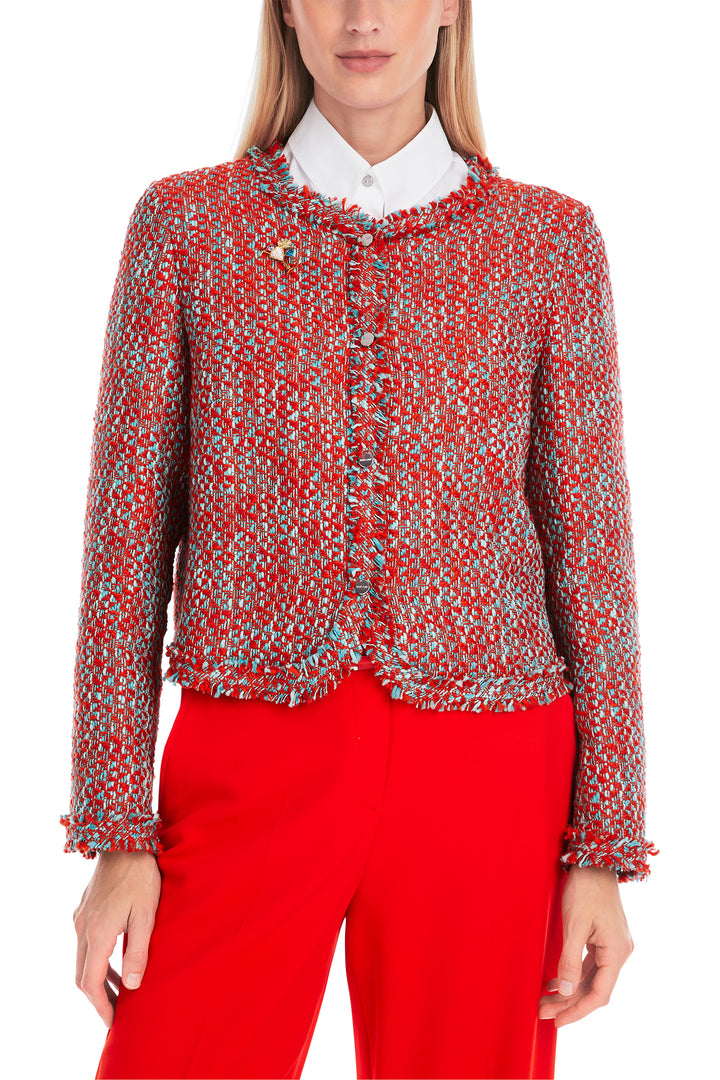 Marc Cain Collections Red Blue Boucle Round Neck Jacket YC 31.18 W61 - Olivia Grace Fashion