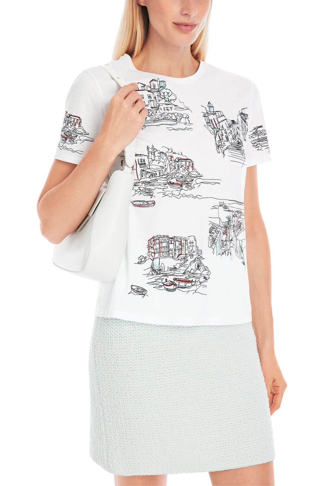 Marc Cain Collections T-Shirt White Holiday Line Print YC 48.32 J64 - Olivia Grace Fashion