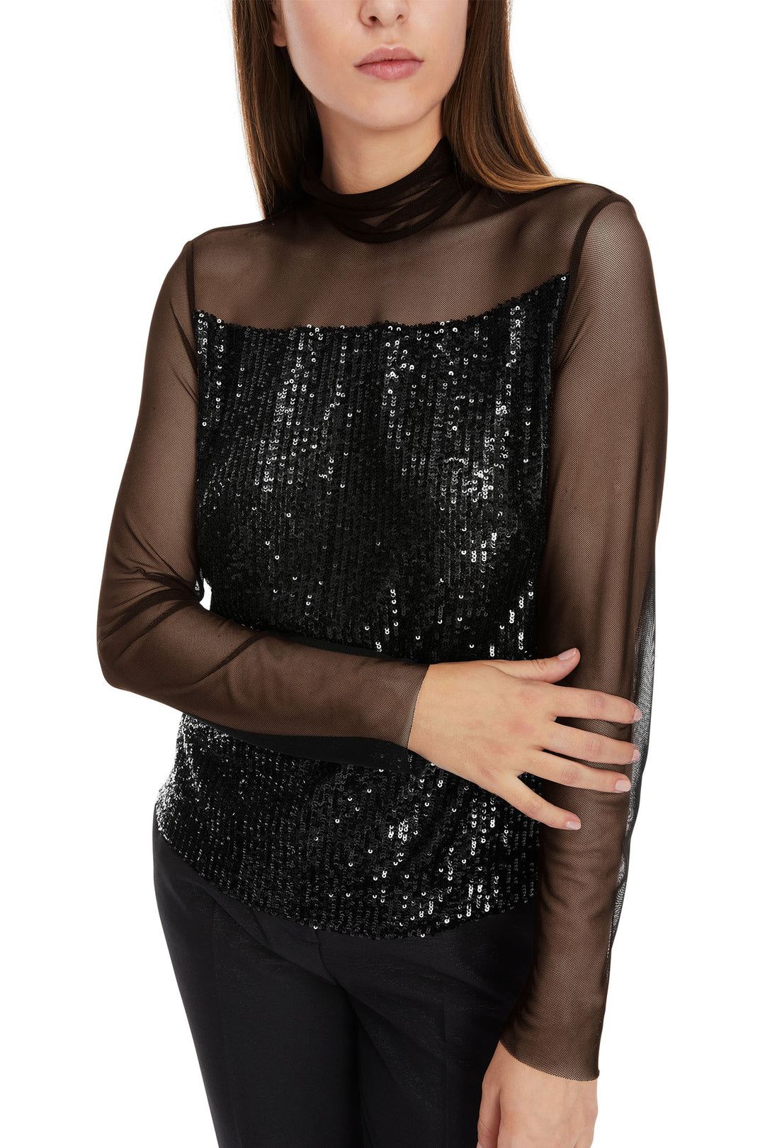 Marc Cain Glam Blouse Sequin Mesh Black XG 51.12 W14 900 - Olivia Grace Fashion