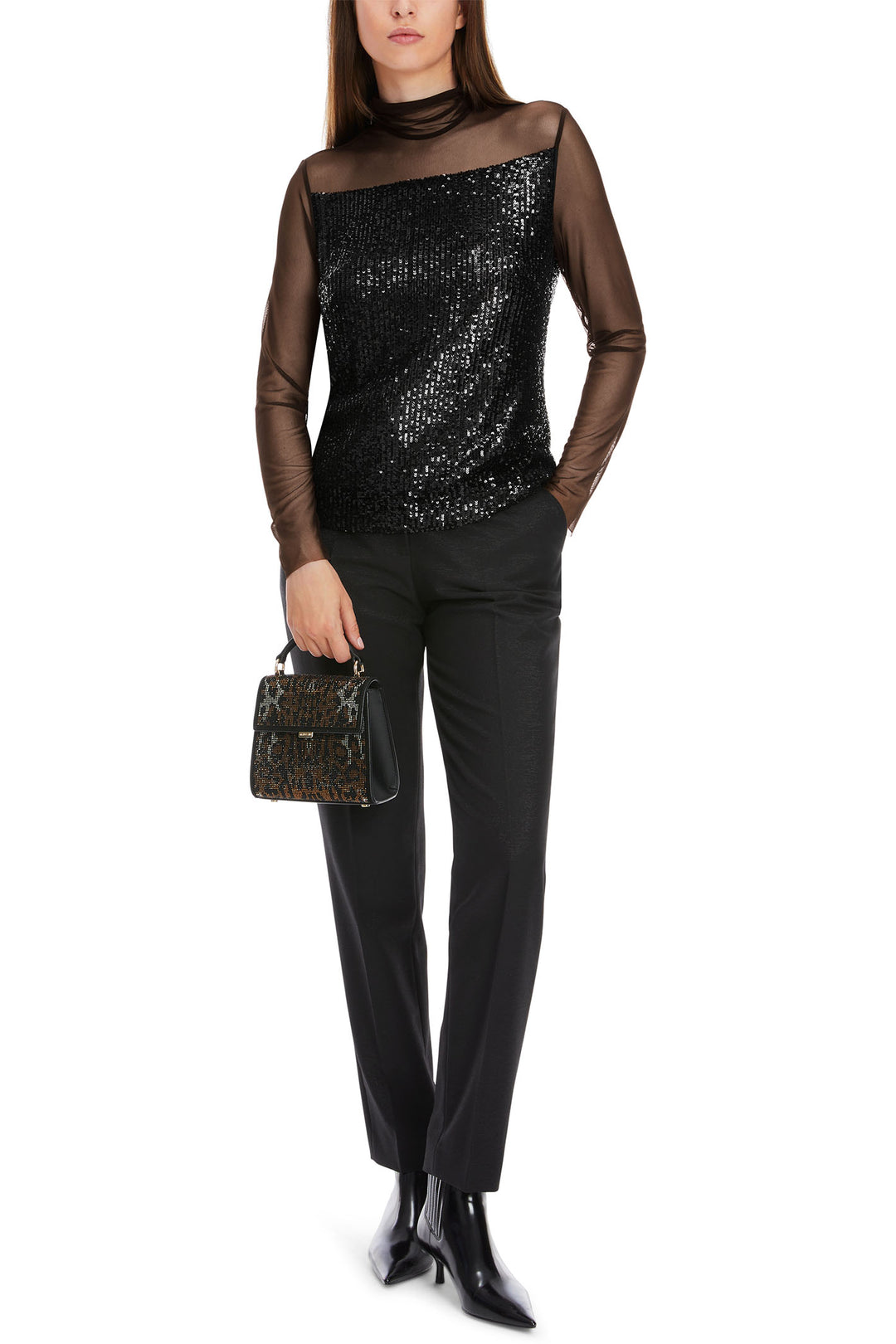 Marc Cain Glam Blouse Sequin Mesh Black XG 51.12 W14 900 - Olivia Grace Fashion