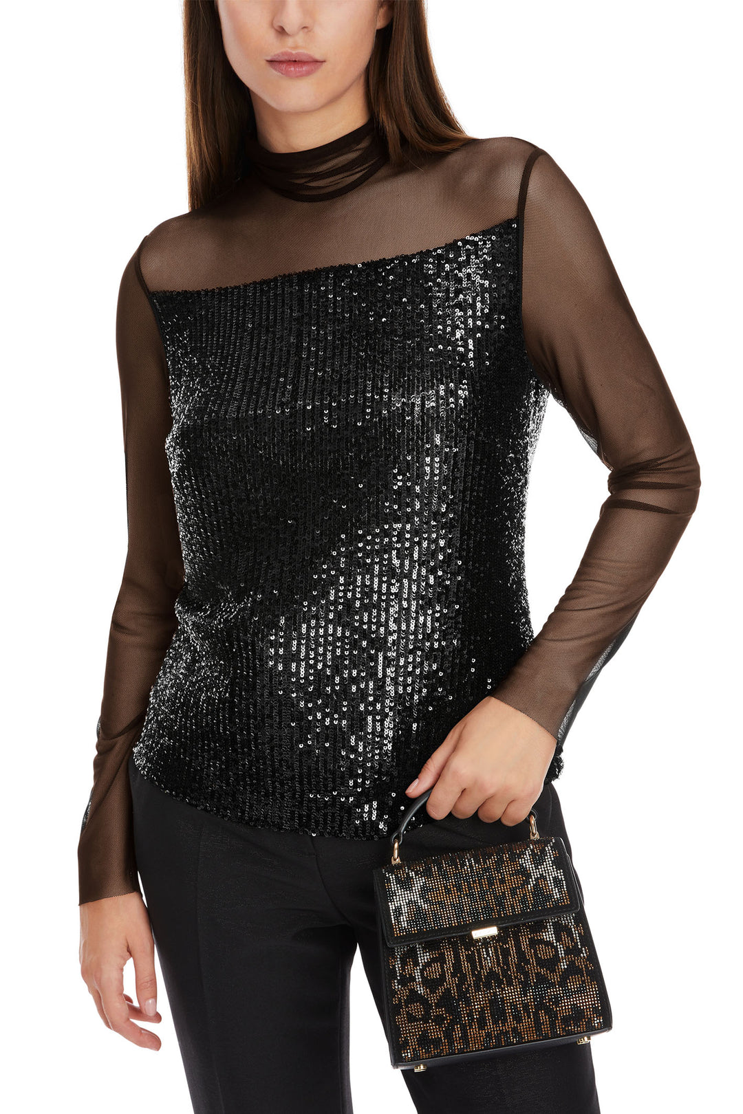 Marc Cain Glam Blouse Sequin Mesh Black XG 51.12 W14 900 - Olivia Grace Fashion