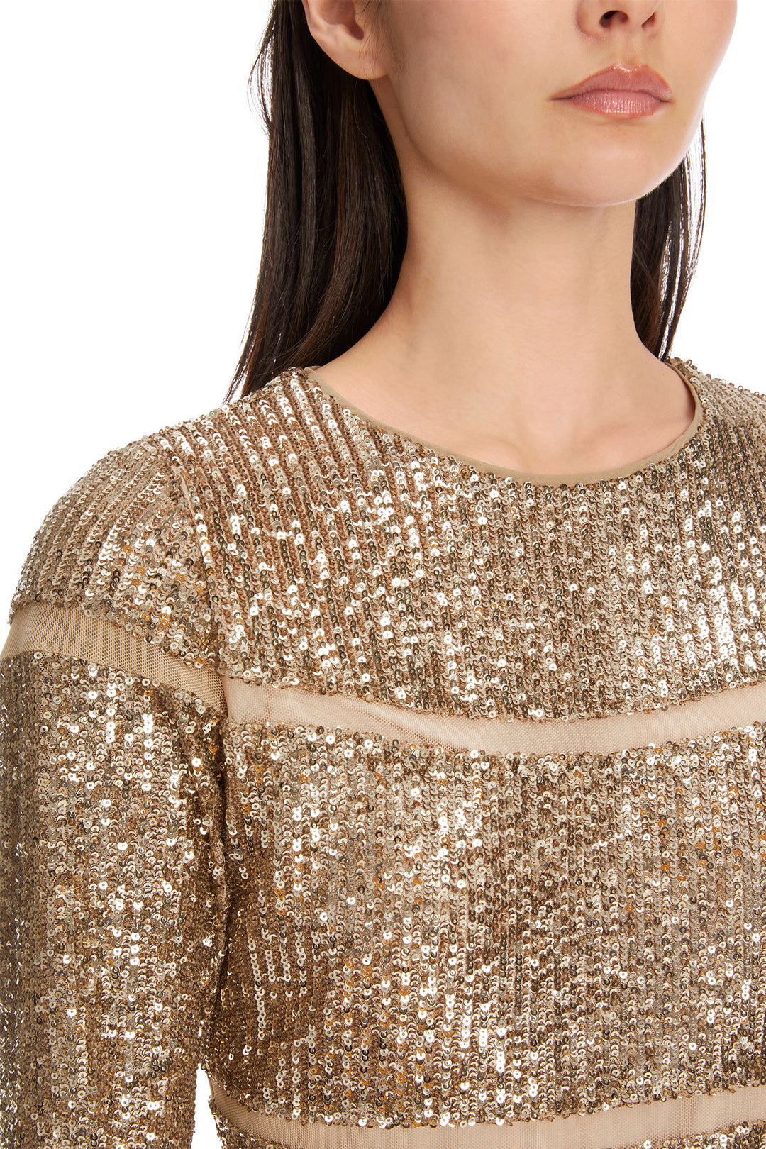 Marc Cain Glam Sequin Cocktail Dress Shiny Sand XG21.13 W14 625 - Olivia Grace Fashion