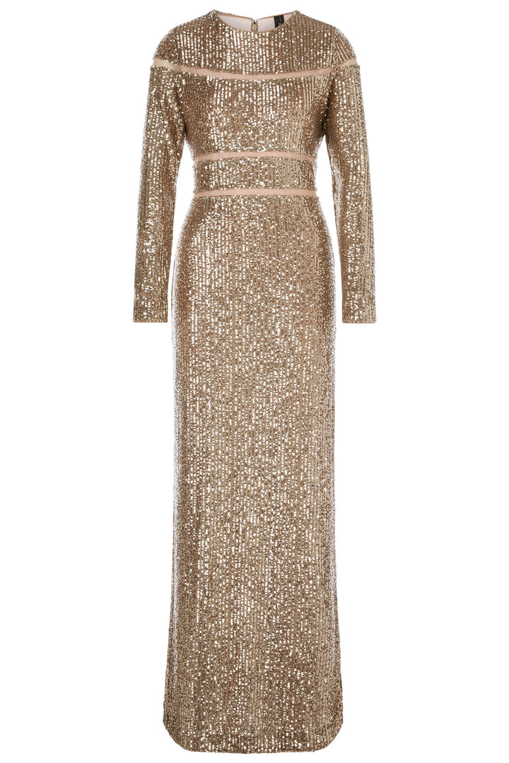 Marc Cain Glam Sequin Evening Dress Shiny Sand XG21.14 W14 625 - Olivia Grace Fashion