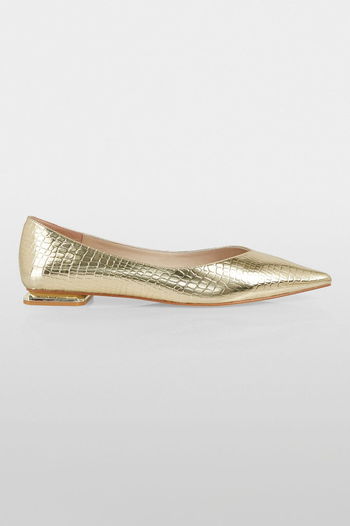 Marc Cain Shoes Gold Flat Crocodile Embossed XG SF.01 Z03 415 - Olivia Grace Fashion