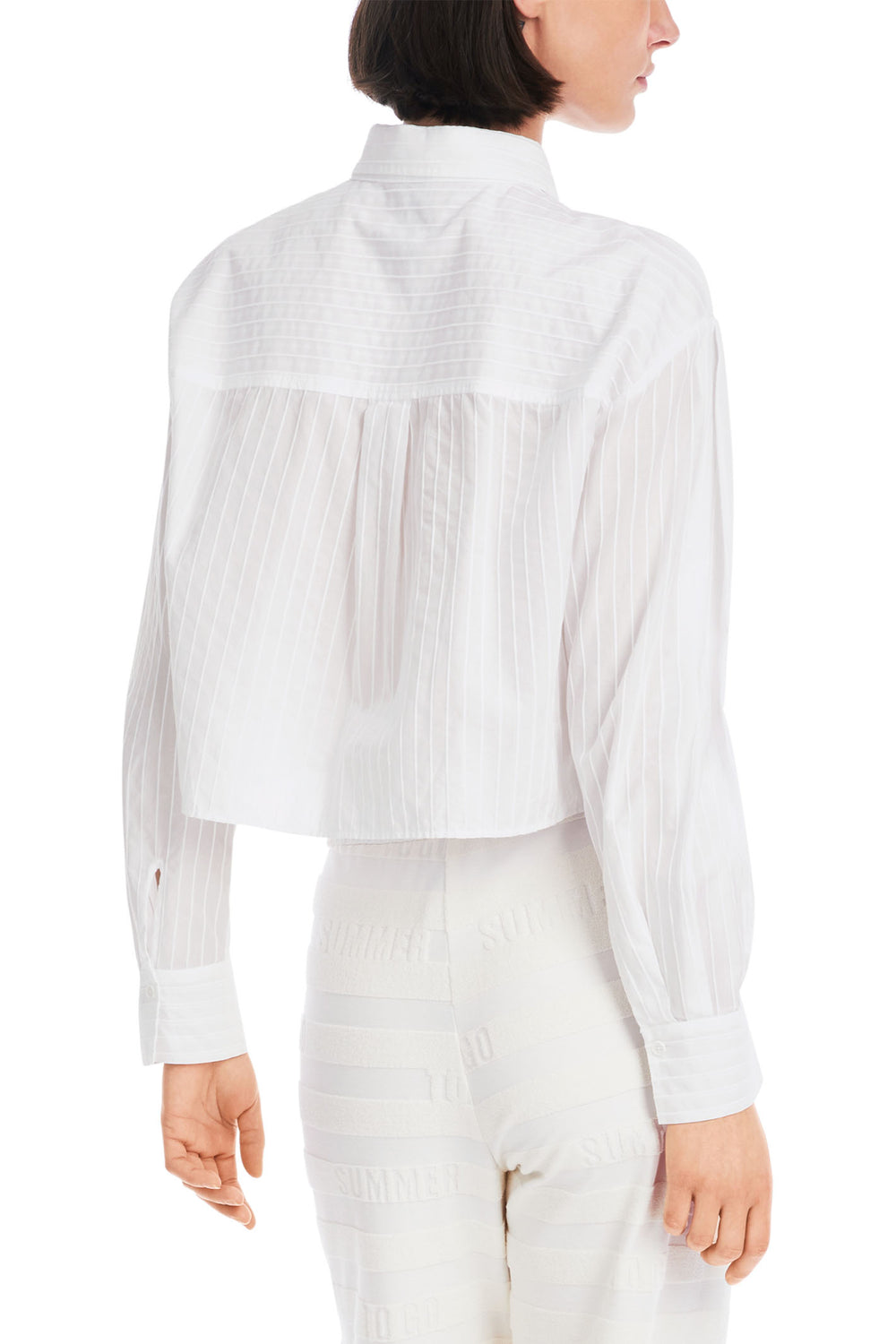 Marc Cain Sports Cropped Shirt White Stripe YS 51.25 W57 100 - Olivia Grace Fashion