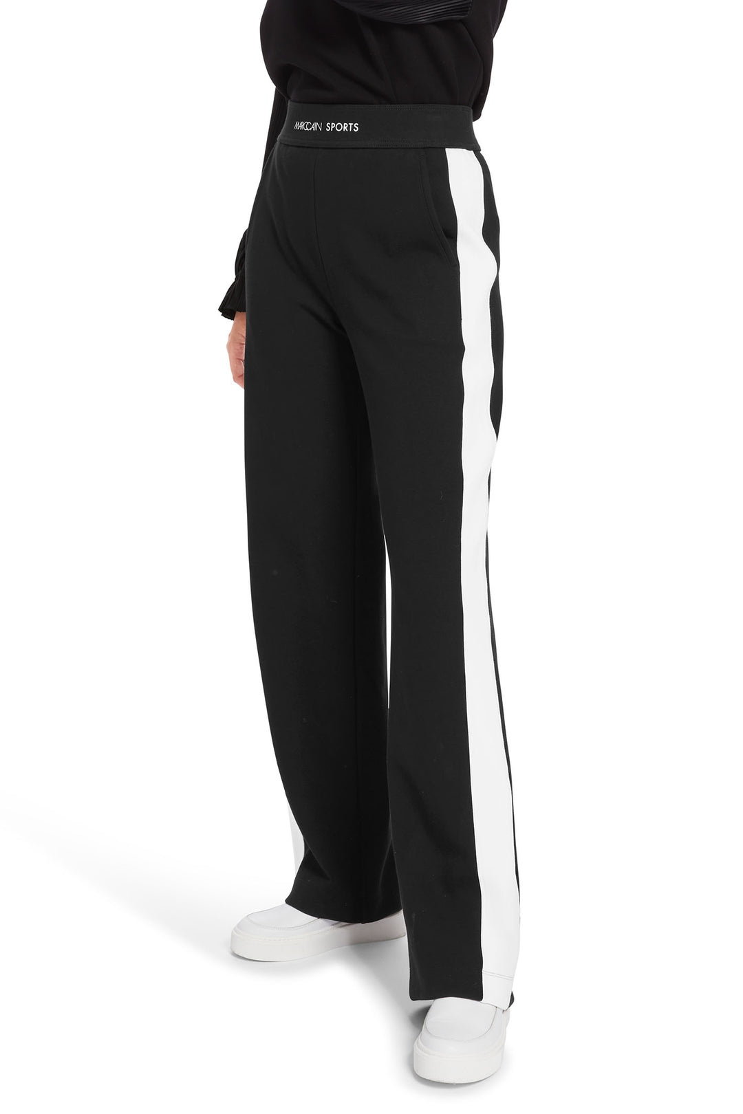 Marc Cain Sports Pull-On Trousers Black With Side Stripe XS 81.38 J09 900 - Olivia Grace Fashion