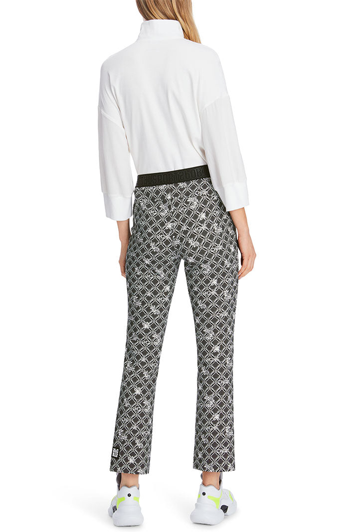 Marc Cain Sports Trousers Black White Print Pull-On XS 81.28 J22 910 - Olivia Grace Fashion