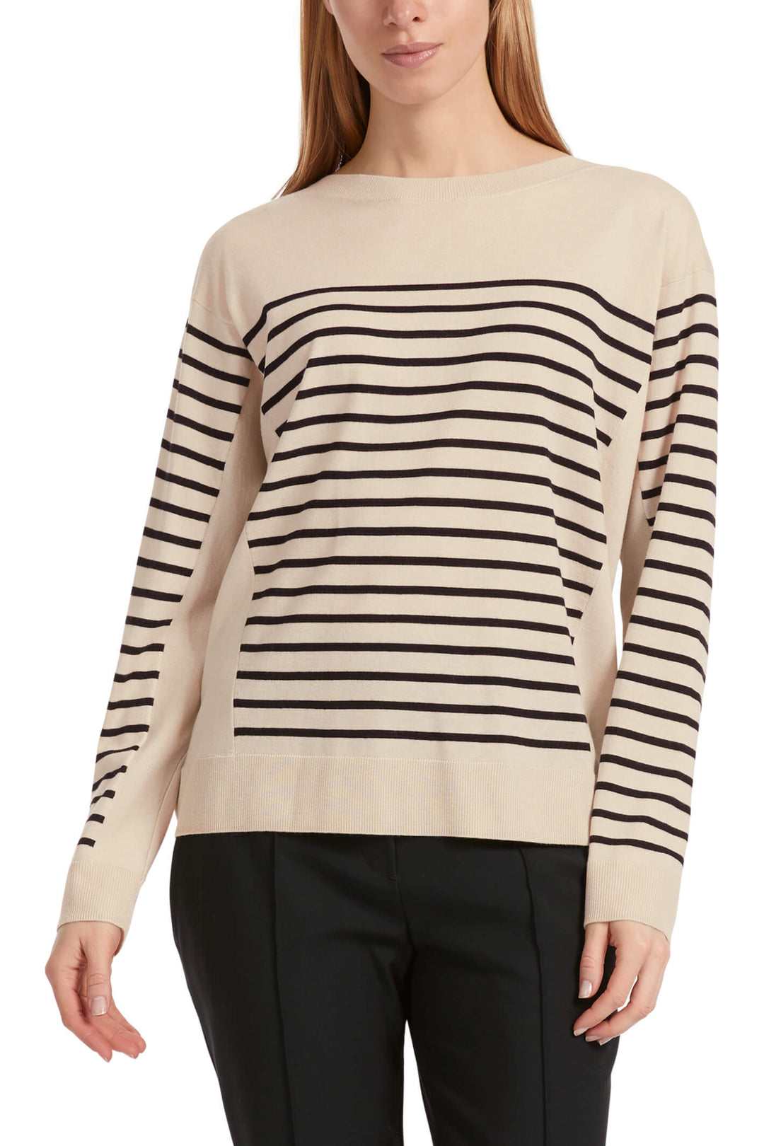 Marc Cain Sports VS 41.08 M74 913 Almond Milk Black Wide Neck Jumper - Olivia Grace Fashion