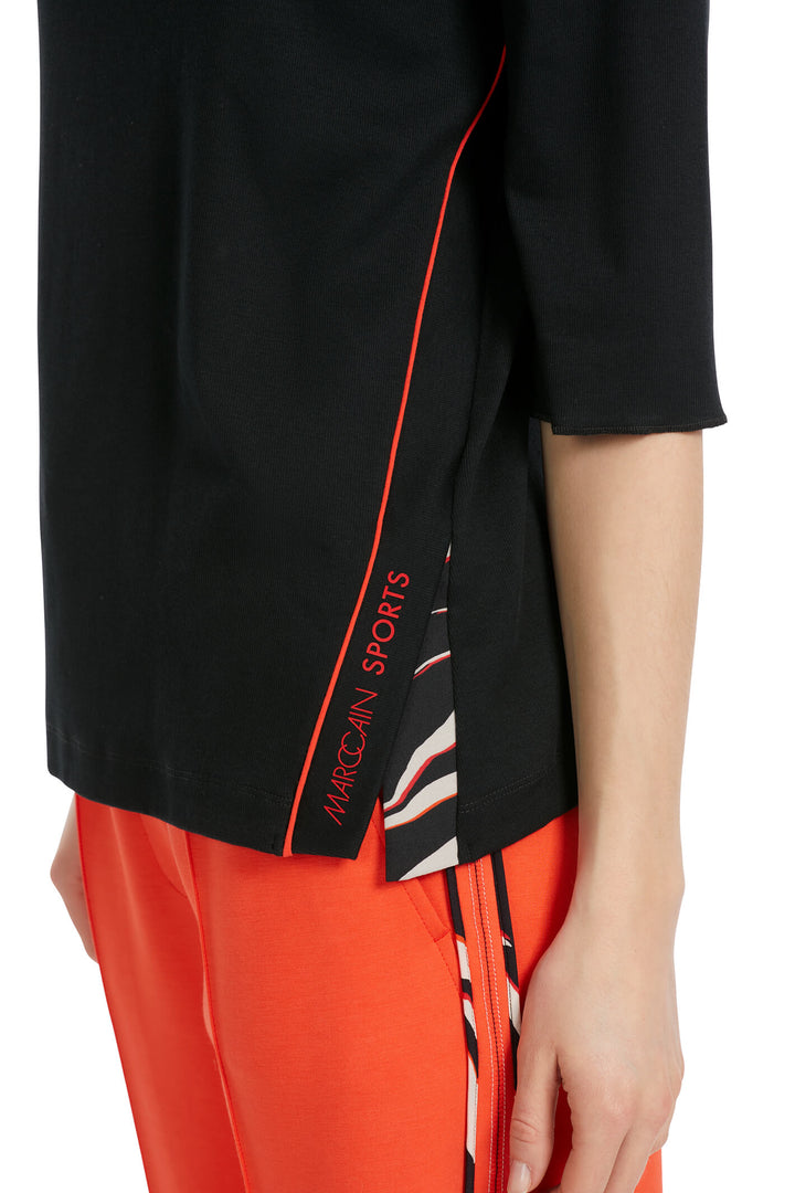 Marc Cain Sports VS 48.06 J27 900 Black High Neck Short Sleeve Top - Olivia Grace Fashion