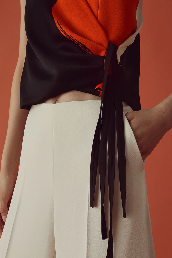 Marella 2331660433200 Umbria Black Orange Print Sleeveless Wrap Top - Olivia Grace Fashion