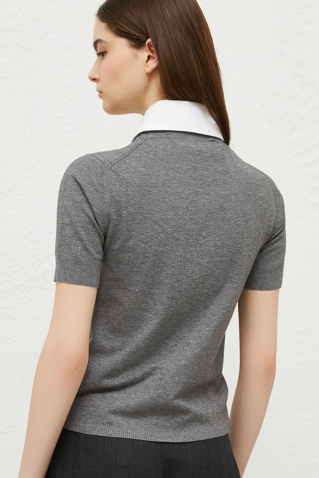 Marella Baba Jumper Shirt Collar Grey Melange Short Sleeve 2423366021200 - Olivia Grace Fashion