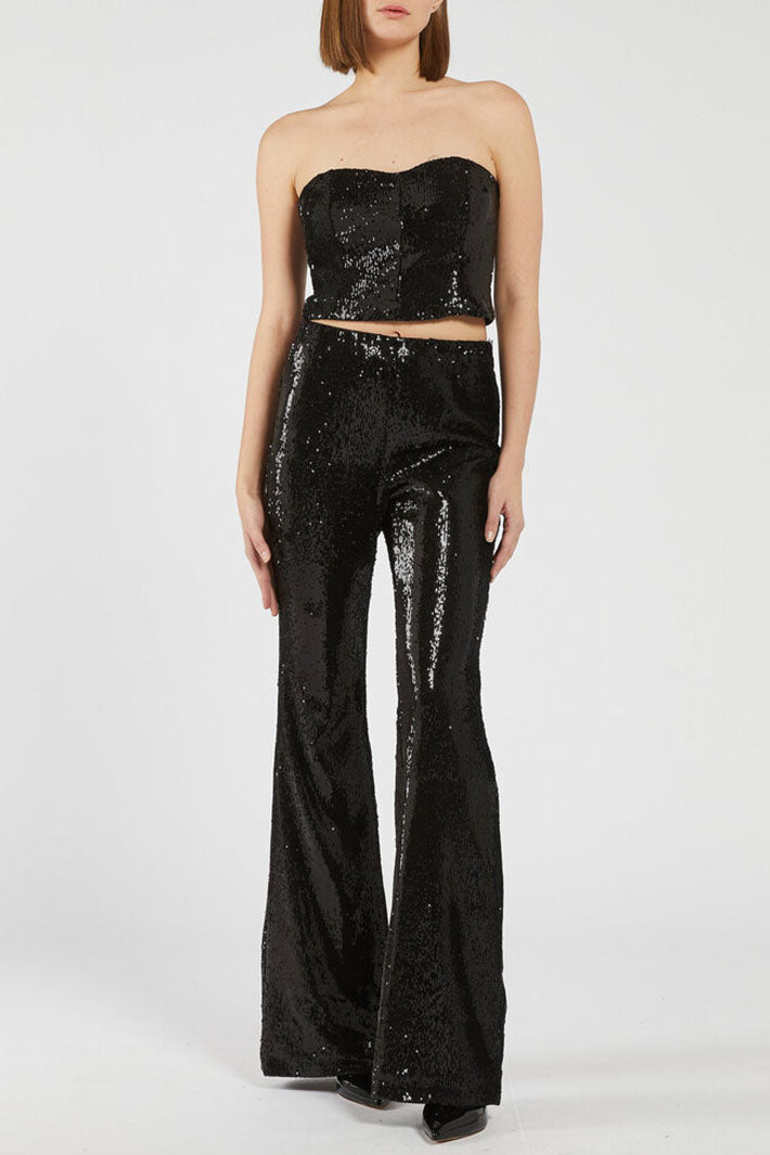 Marella Chieti Trousers Black Sequin Flared 2423786012200 - Olivia Grace Fashion