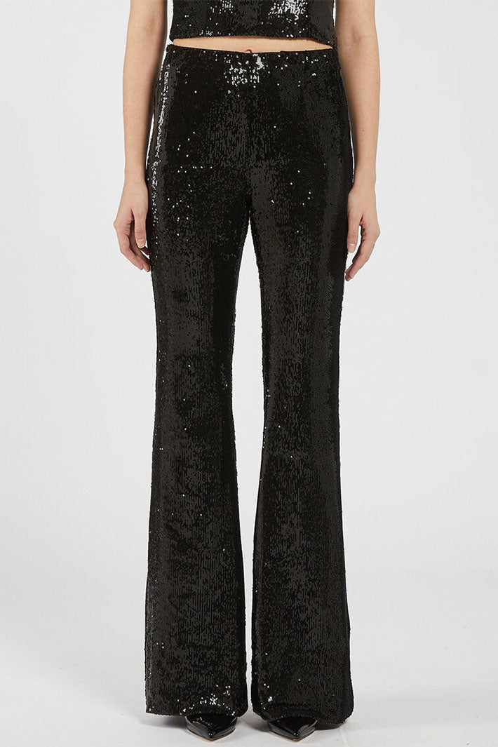 Marella Chieti Trousers Black Sequin Flared 2423786012200 - Olivia Grace Fashion