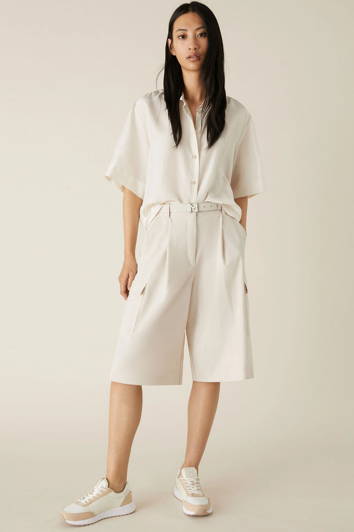 Marella Cisa 2413111035200 Wool White Cream Short Sleeve Silk Shirt - Olivia Grace Fashion