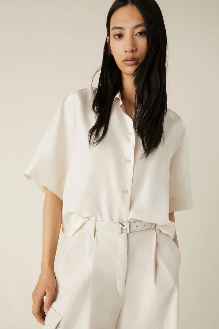 Marella Cisa 2413111035200 Wool White Cream Short Sleeve Silk Shirt - Olivia Grace Fashion