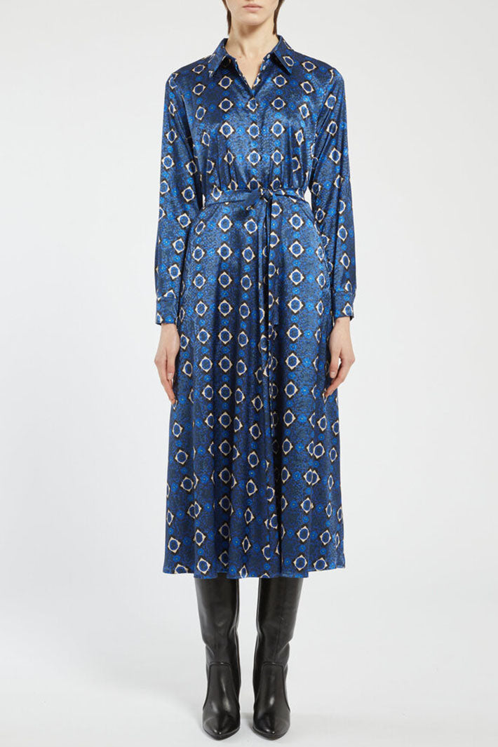 Marella Gary Shirt Dress Navy Caleidos Print 2423226082200 - Olivia Grace Fashion