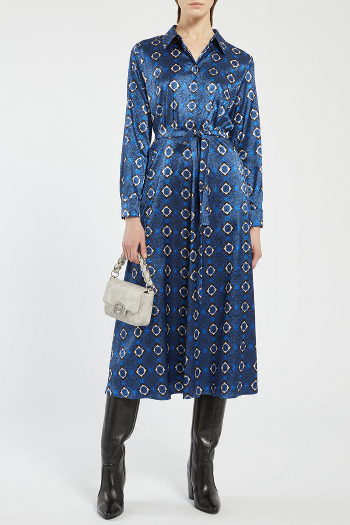 Marella Gary Shirt Dress Navy Caleidos Print 2423226082200 - Olivia Grace Fashion