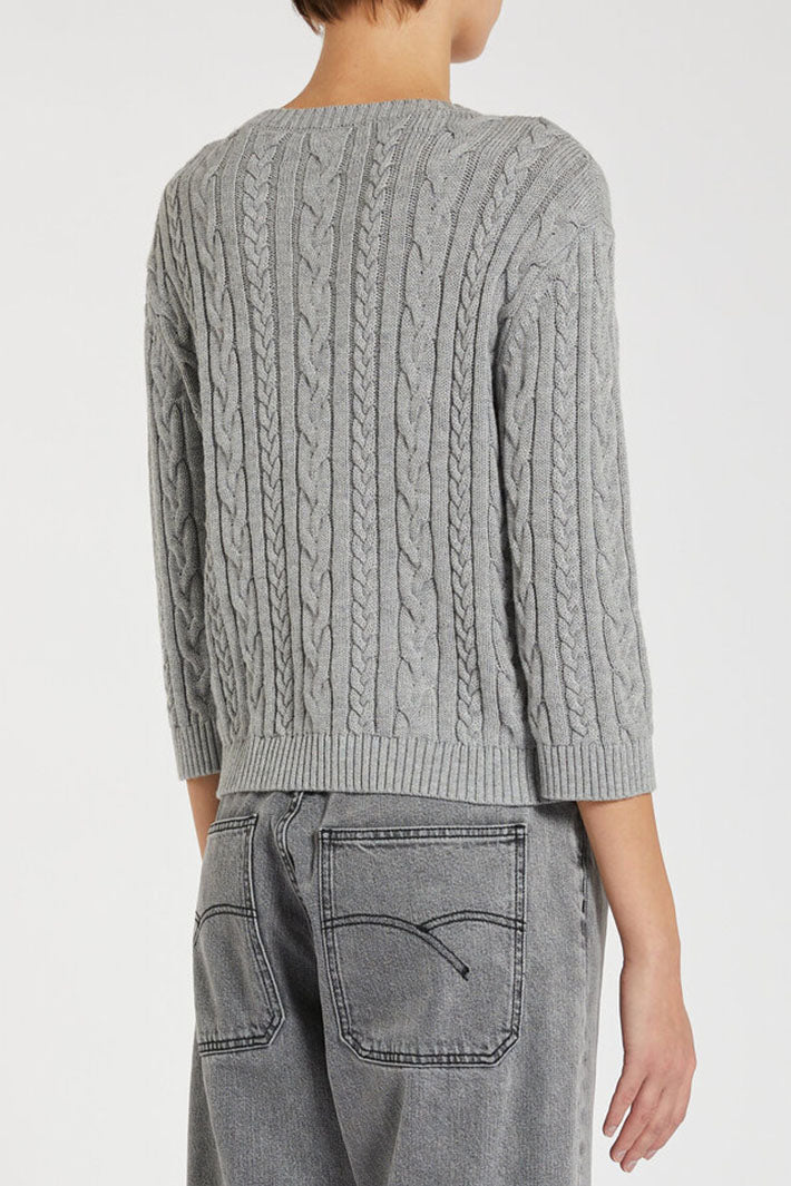 Marella Largo 2423366134200 Light Grey Melange Cable Knit Jumper - Olivia Grace Fashion