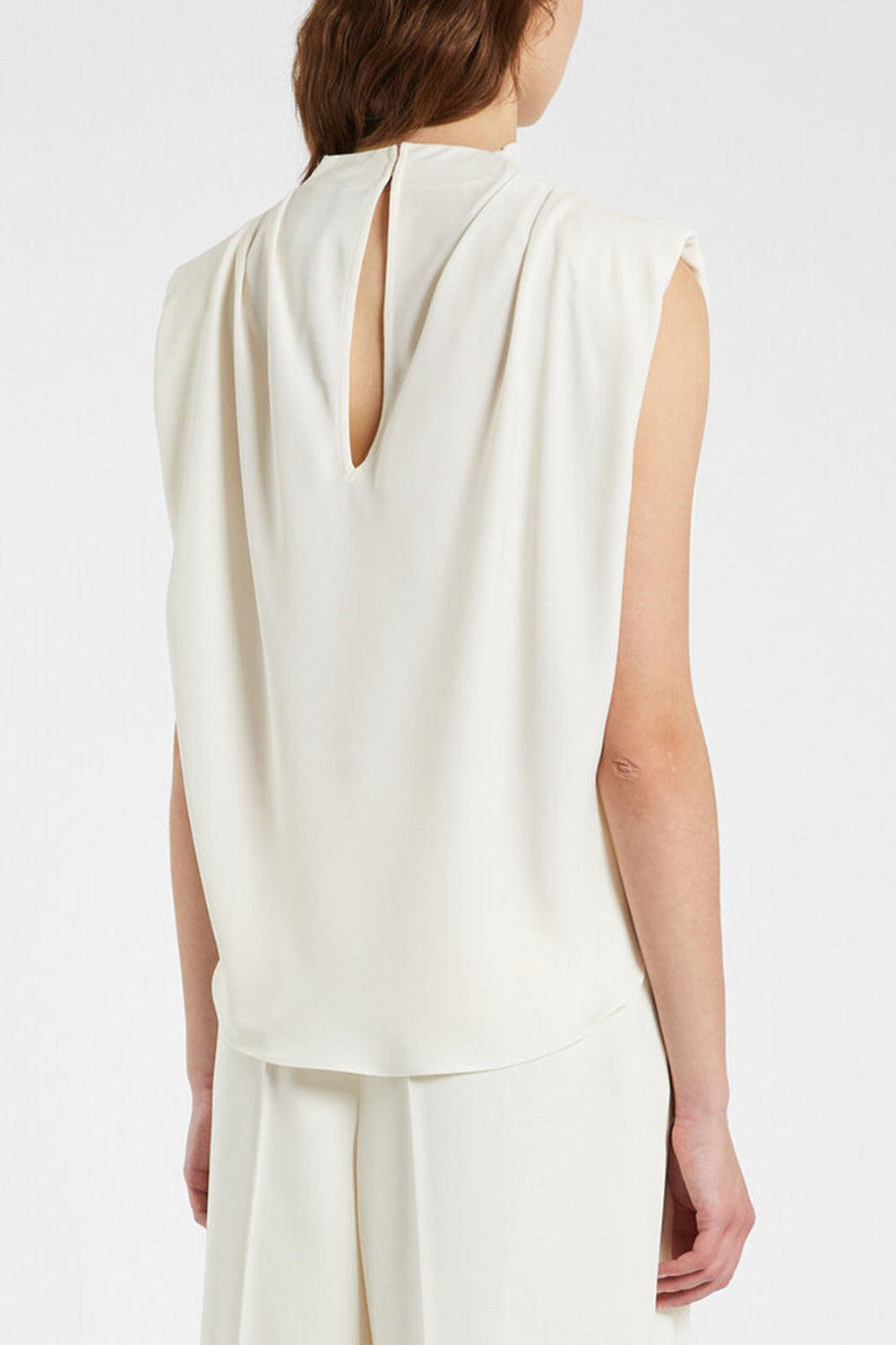 Marella Top Armanda Wool White Satin Sleeveless 2513161023200 001 - Olivia Grace Fashion