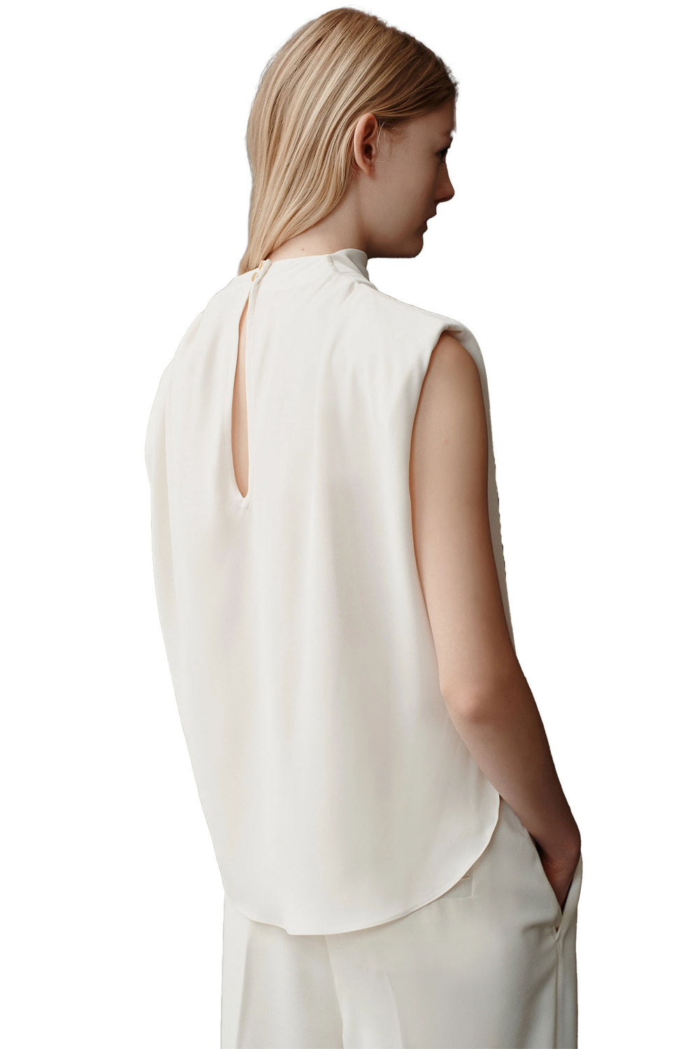 Marella Top Armanda Wool White Satin Sleeveless 2513161023200 001 - Olivia Grace Fashion