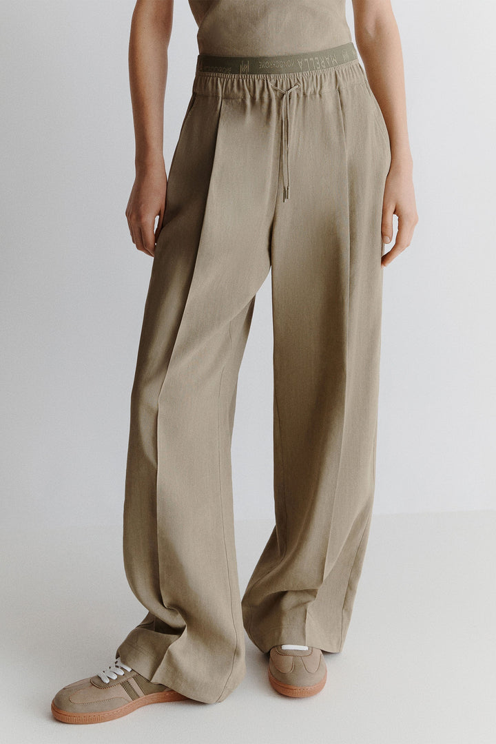 Marella Trousers Fred Linen Mix Wide Leg Drawstring Waist Green 2513131085200 - Olivia Grace Fashion