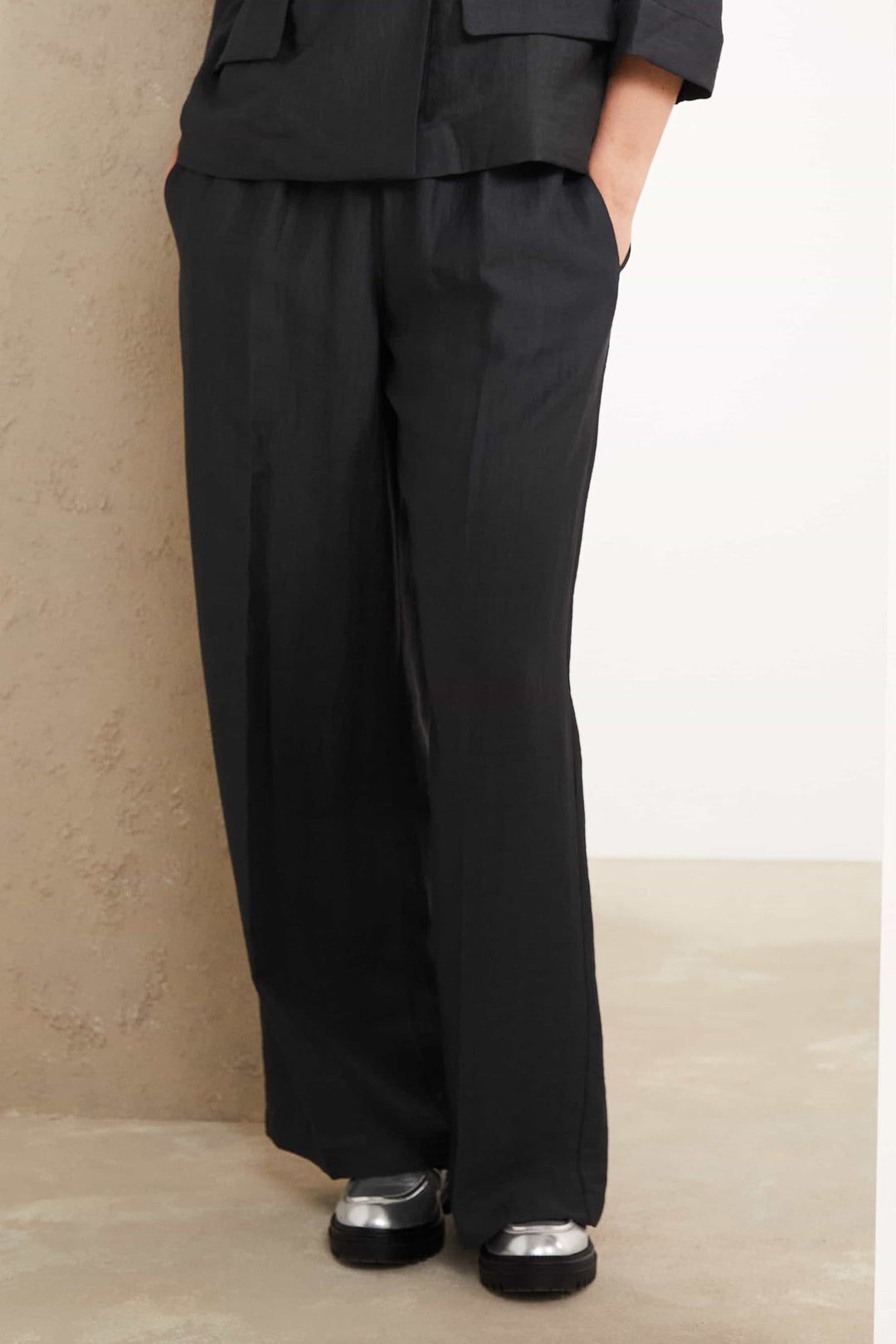 Naya Dark Grey Wide Leg Linen Trousers NAS25238 86 - Olivia Grace Fashion