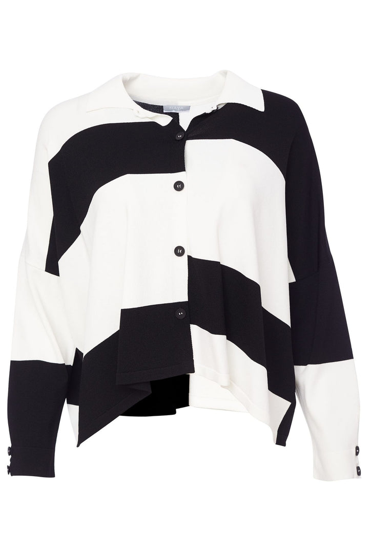 Naya NAS24133 Black White Stripe Cardigan - Olivia Grace Fashion