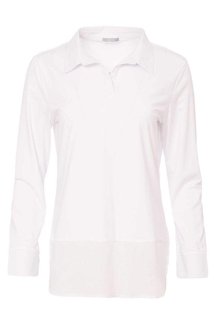 Naya NAS25107 White Jersey Top With Cotton Collar and Cuff - Olivia Grace Fashion