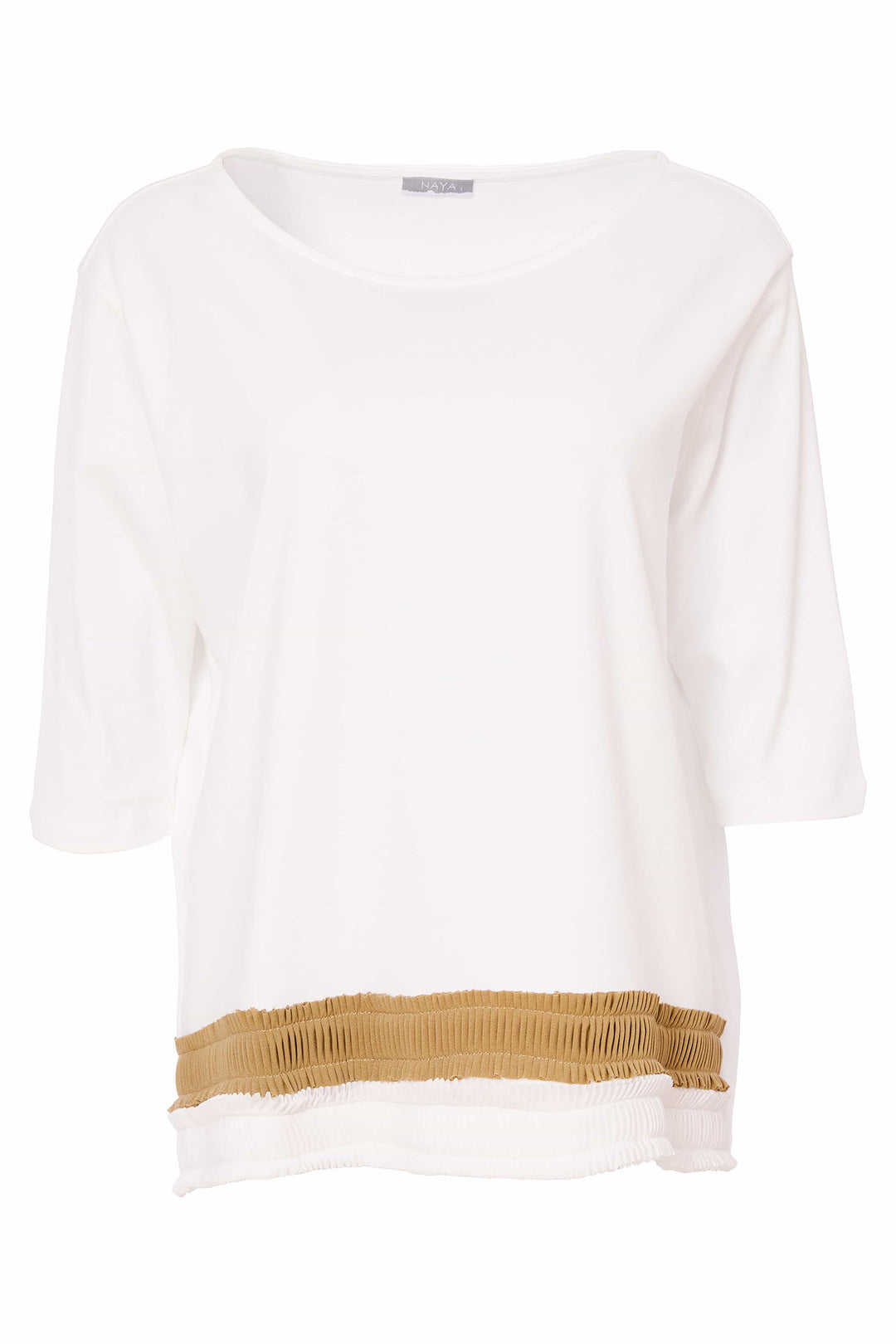 Naya NAS25123 Cream Jersey Top With Pleated Hem - Olivia Grace Fashion