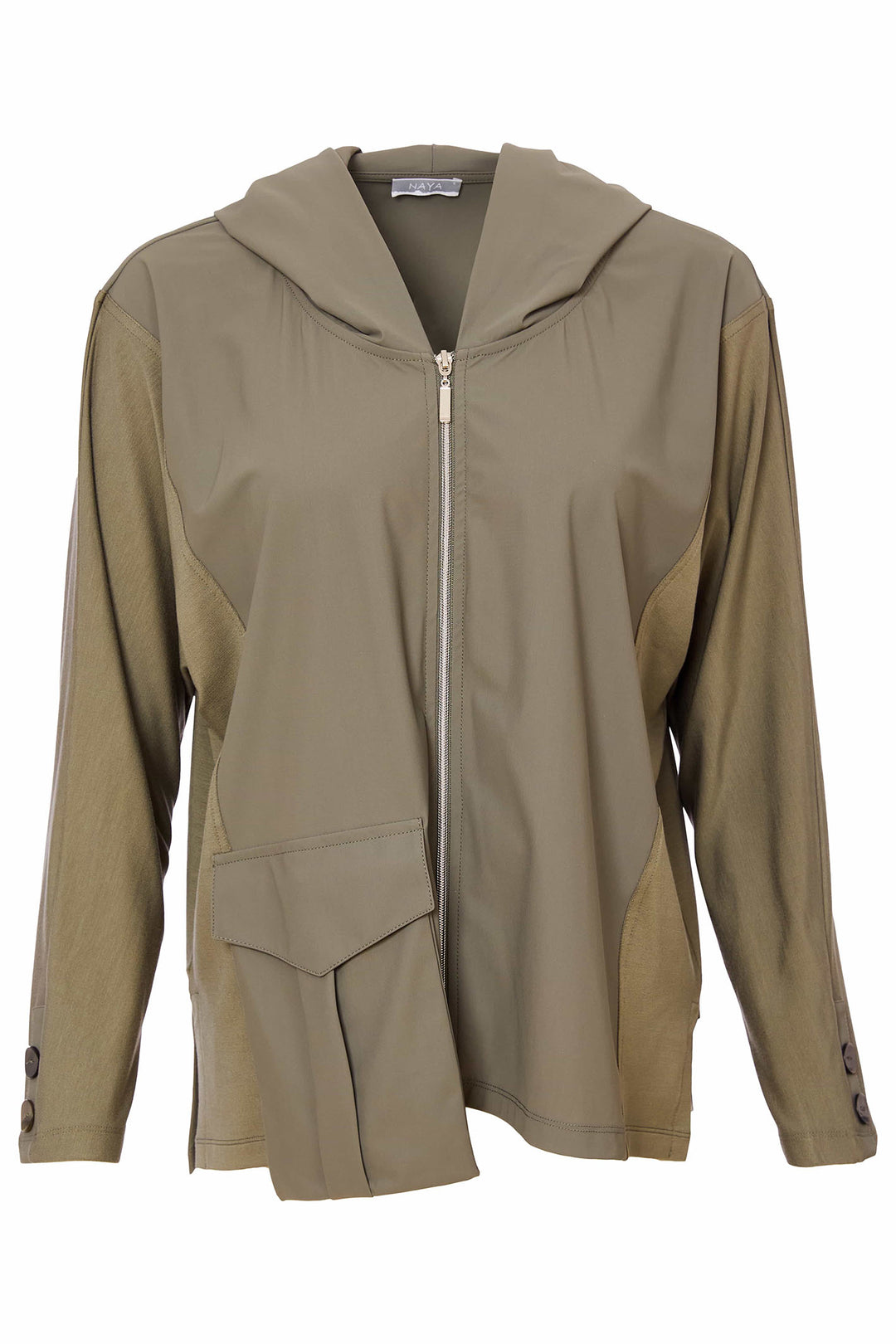 Naya NAS25136 Khaki Green Hooded Jacket - Olivia Grace Fashion