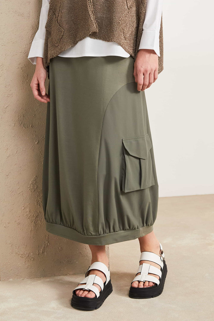 Naya NAS25215 Khaki Green Skirt With Drawstring Waist - Olivia Grace Fashion