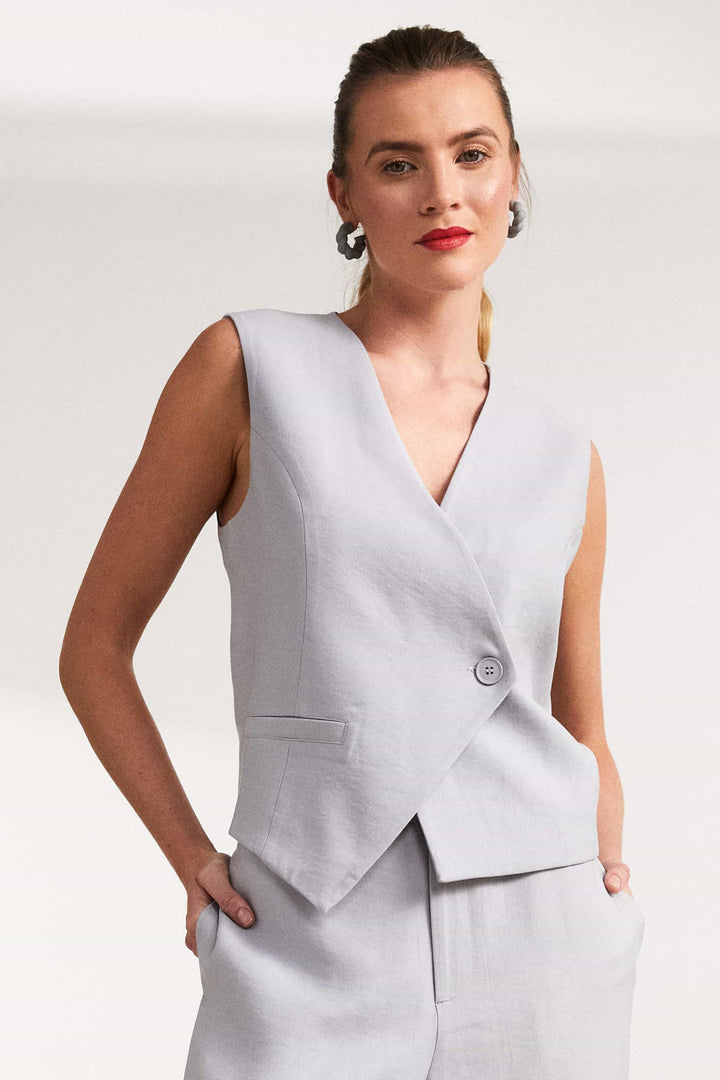 Naya NAS25272 Light Grey Asymmetric Waistcoat - Olivia Grace Fashion