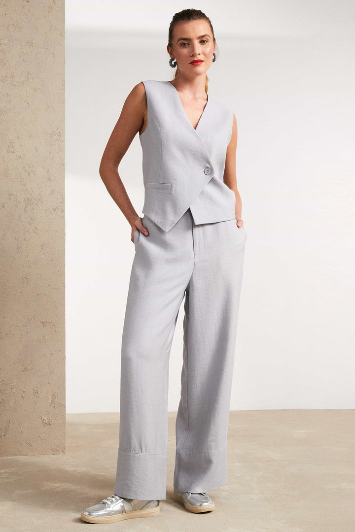 Naya NAS25307 Light Grey Wide Leg Trousers - Olivia Grace Fashion