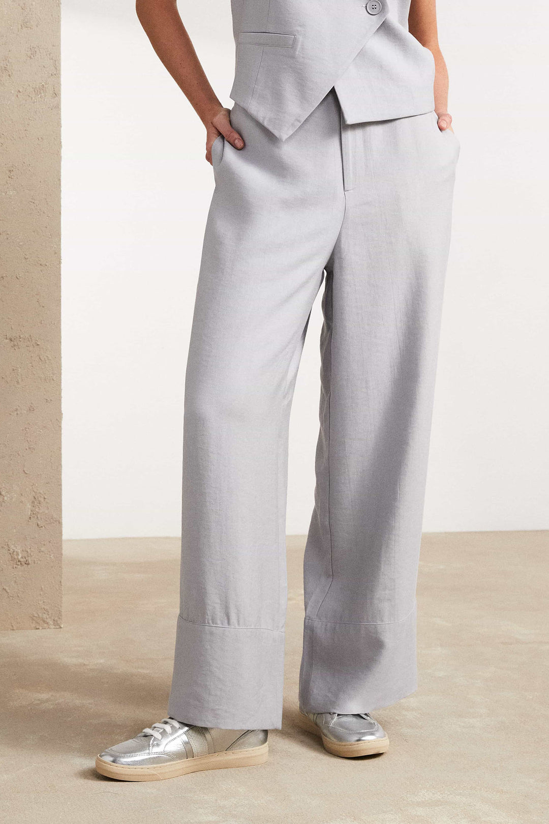 Naya NAS25307 Light Grey Wide Leg Trousers - Olivia Grace Fashion